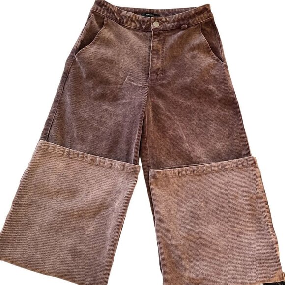 Womens Medium Brown Corduroy Wide Bell Bottom Flare Stretch Pull Ons 90s - Picture 4 of 13